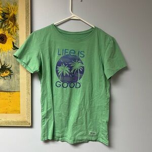 Green 'Life is Good' crusher palm tree T-Shirt